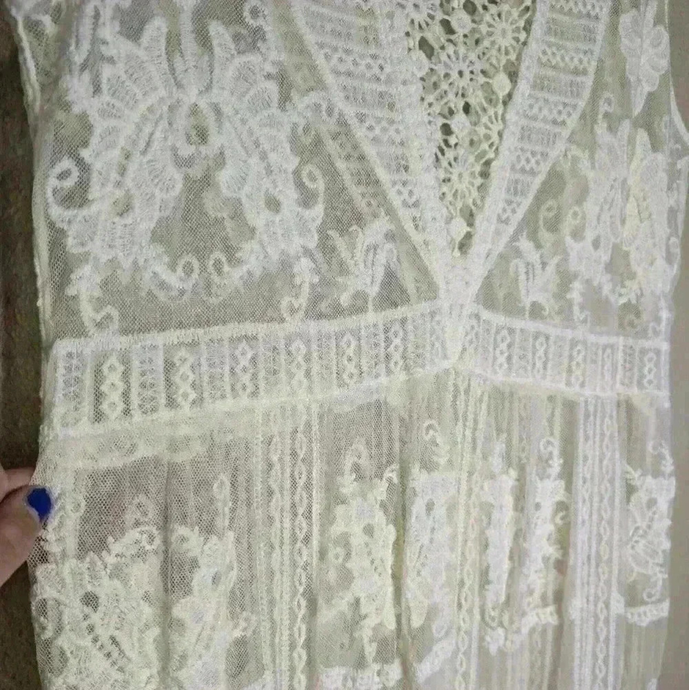 NWT My Style made in Italy white lace see-thru dress midi BOHO Beachy elegant - Picture 8 of 9